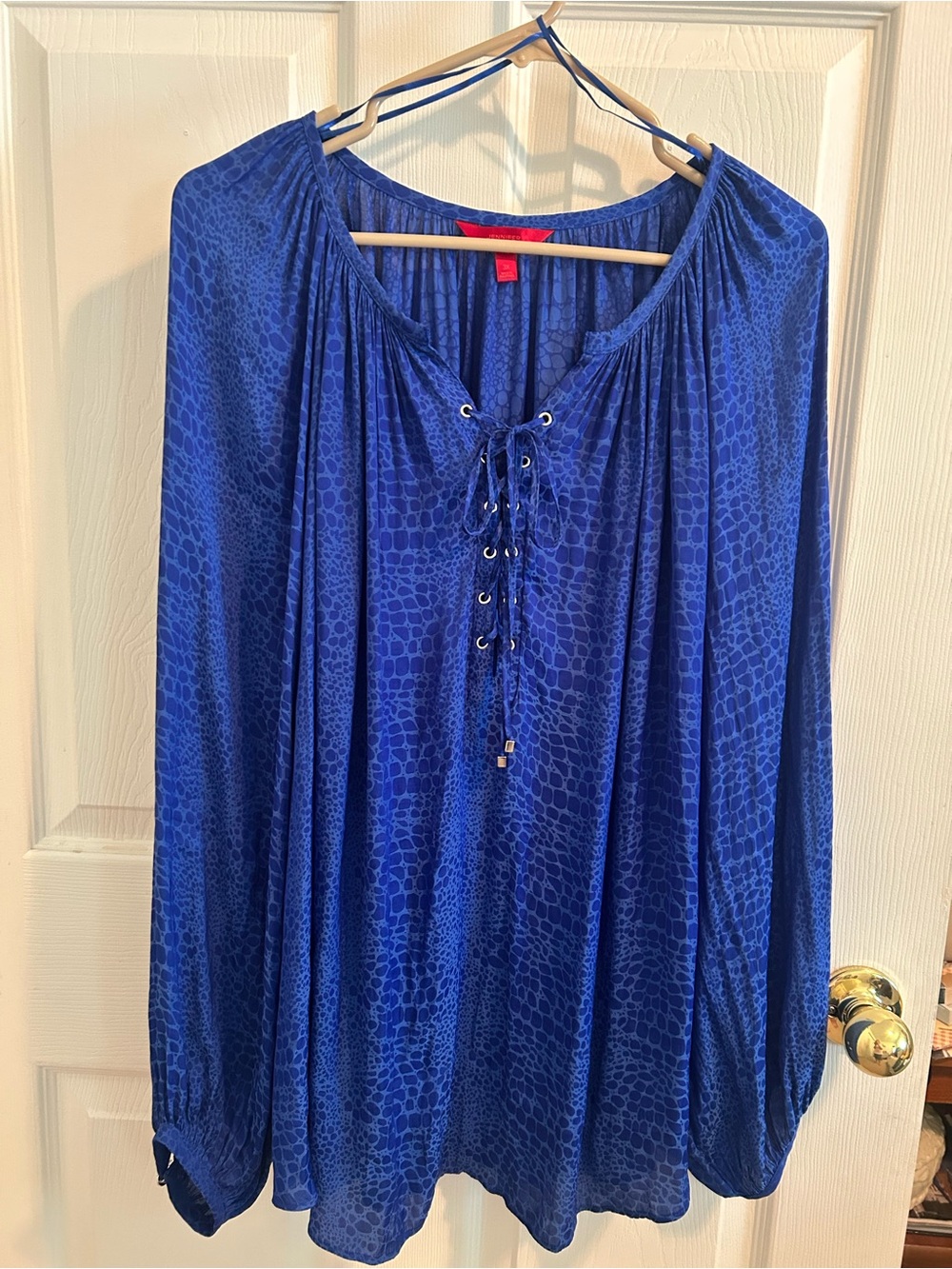 Jennifer Lopez Royal Blue Lace-Up Peasant Blouse